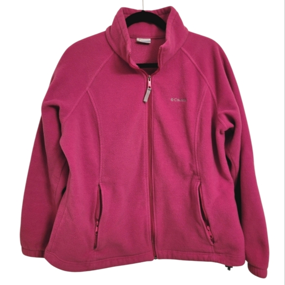 COLUMBIA Women's 2X plus size Fuchsia Pink full zip warm cozy fleece jacket - Picture 1 of 13